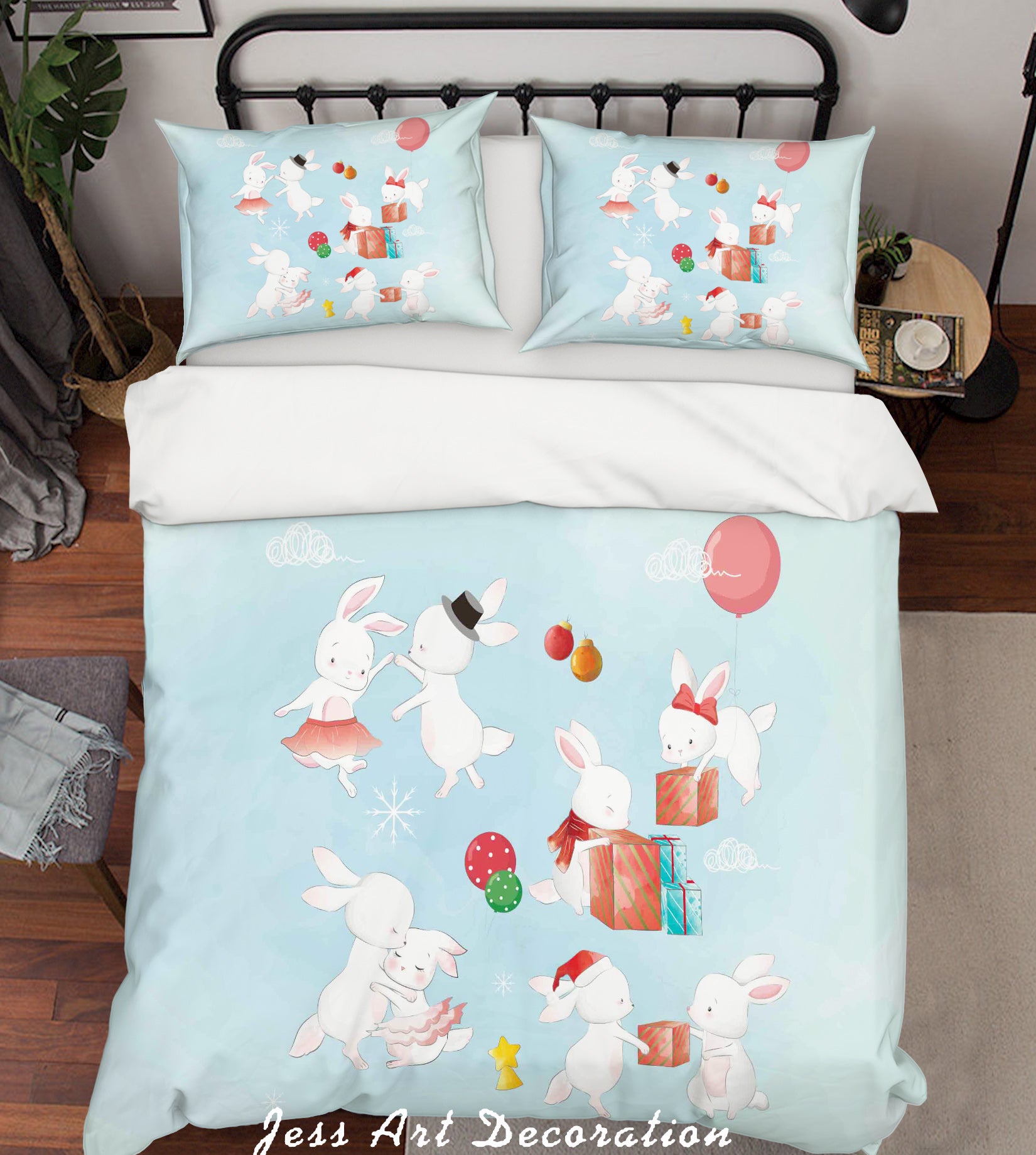 3D Blue Rabbit Balloon Quilt Cover Set Bedding Set Duvet Cover Pillowcases Sf66