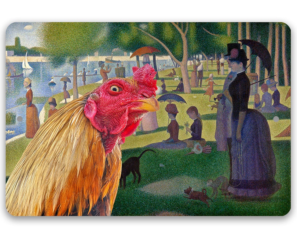 A Sunday Afternoon on the Island of La Grande Painting-Interrupted Rooster – 8″ x 12″ or 12″ x 18″ Aluminum Tin Awesome Metal Poster