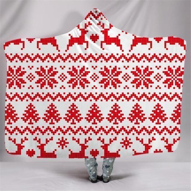 X-Mas Red Pattern Hooded Blanket Christmas Decoration Ideas