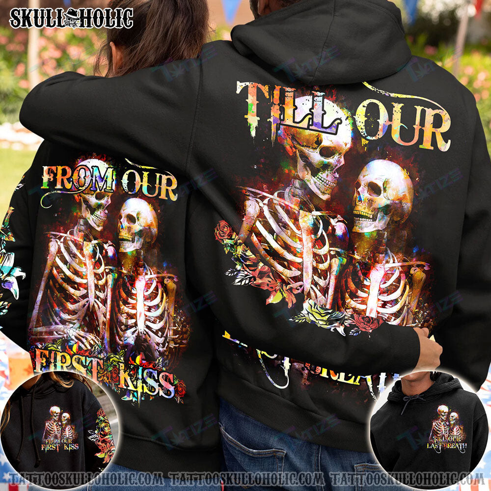 Matching Couple Shirt Skull Watercolor Couple 3D All Over Printed Shirt, Sweatshirt, Hoodie, Bomber Jacket Size S – 5Xl