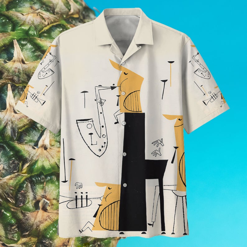 Saxophone Hawaiian Shirt – Short-Sleeve Hawaiian Aloha Shirt -Hawaii Style -Unique Gift Ideas – Meaningful Birthday Presents