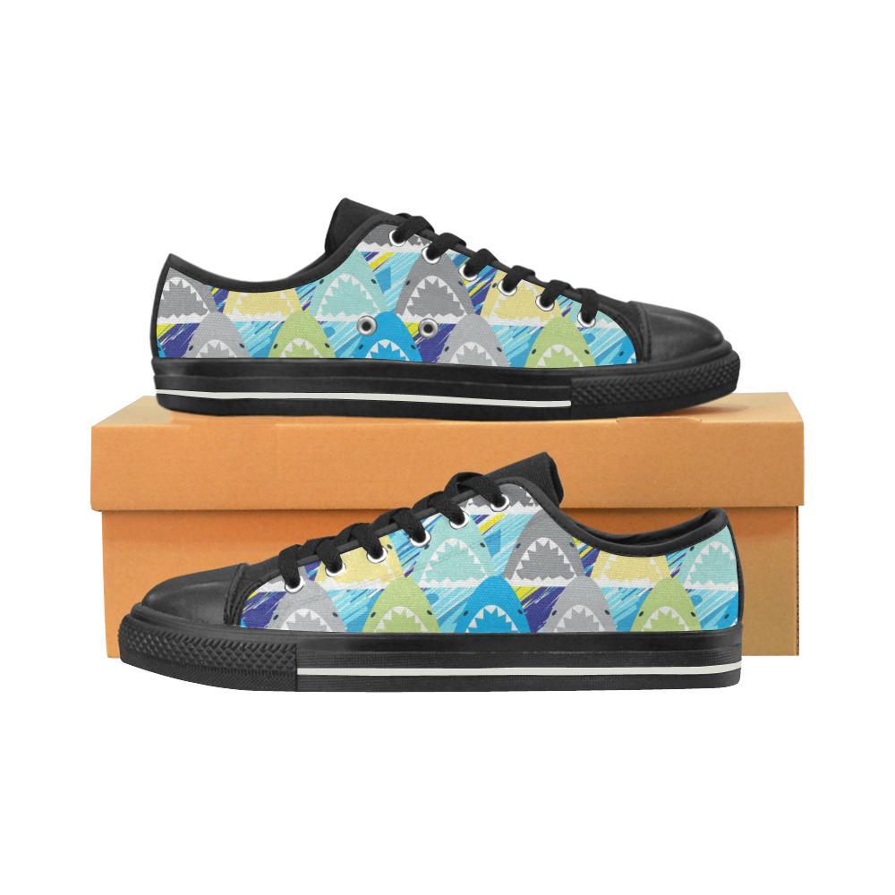 Shark Head Pattern Kid’S Low Top Canvas Shoes Black