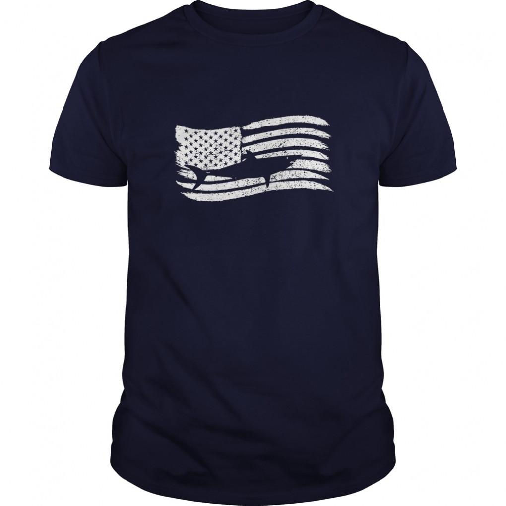 American Flag Tshirt With Shark Vintage Look Guys Tee 948621782