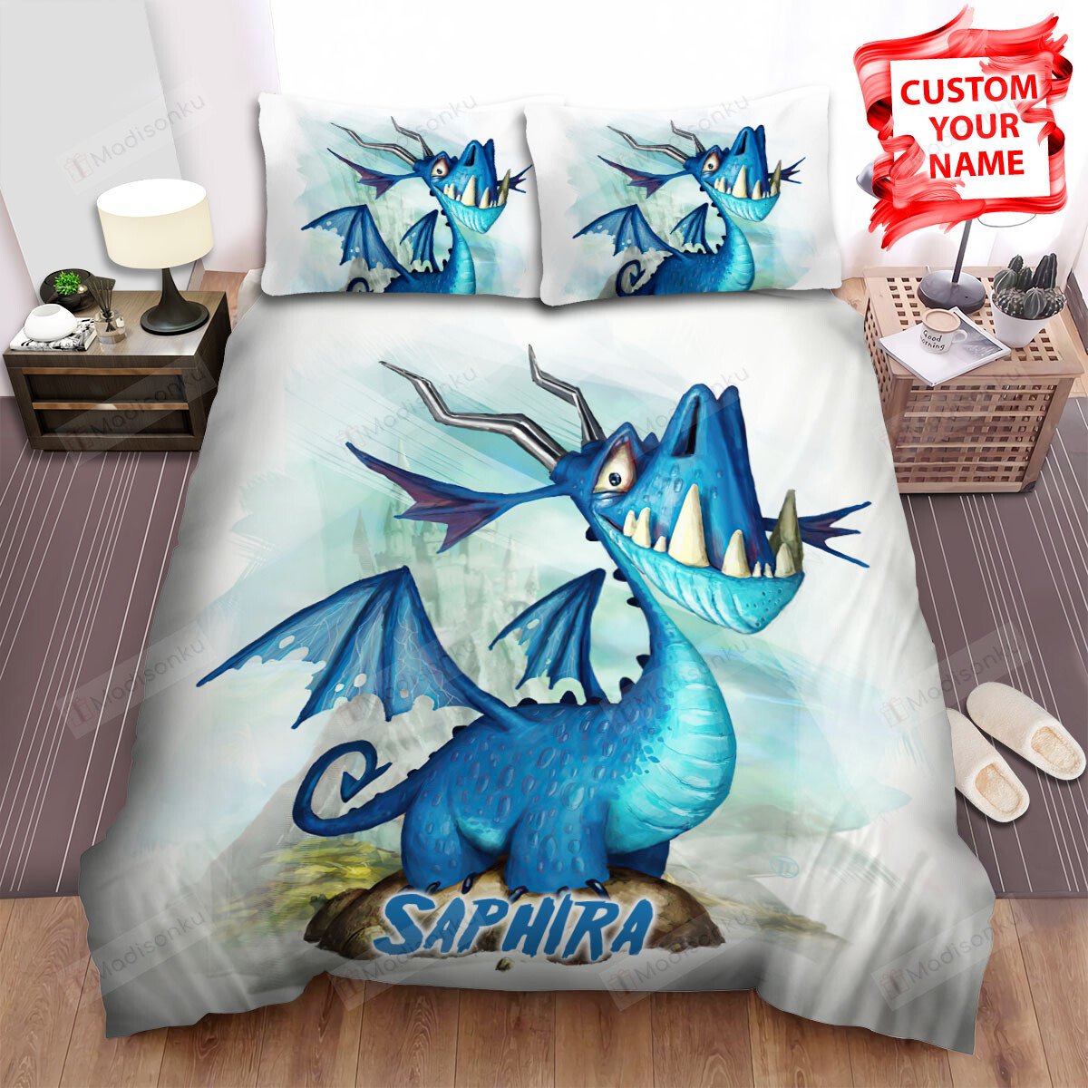 Personalized Blue Dragon With Funny Teeth Bed Sheets Spread Duvet Cover Bedding Sets