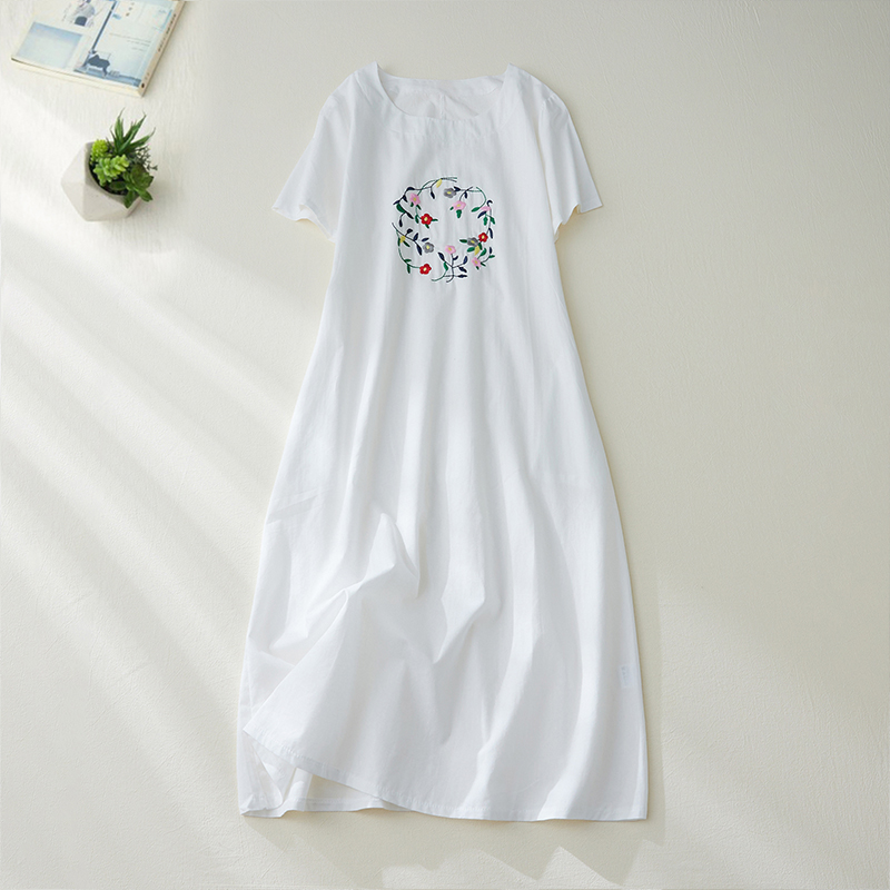 2022 New Arrival Thin Soft Cotton Linen Embroidery Loose Cozy Fashion Women Casual Summer Dress Office Lady Work Midi Dress alx