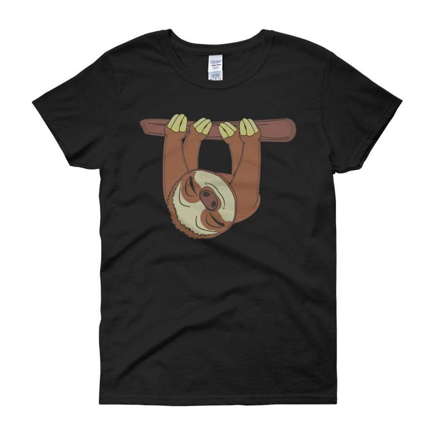 Animal Fauna Monkey Slow Sloth Cartoon Lie Women’S T Shirt