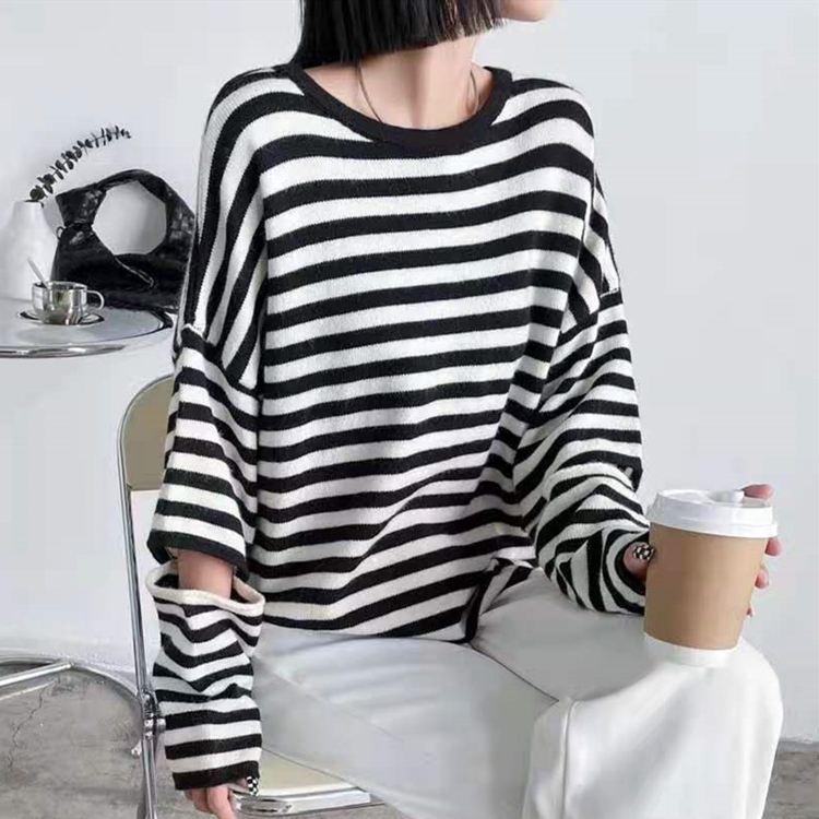 Colorfaith 2021 New Autunm Winter Women Sweaters Pullovers Striped Cutout Retro Oversized Fashionable Elegant Wild Tops SW3147JX alx