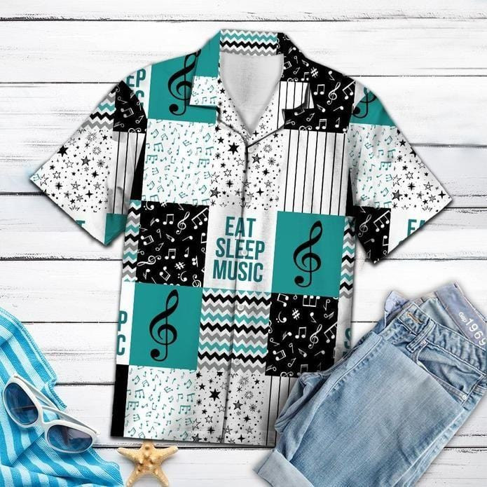 Eat Sleep Music Unisex Hawaii Aloha Shirts Ha80525