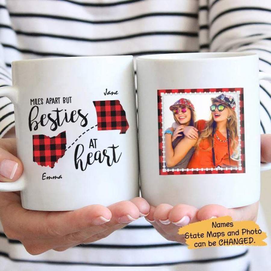 Besties At Heart Checkered Pattern Photo Personalized Mug