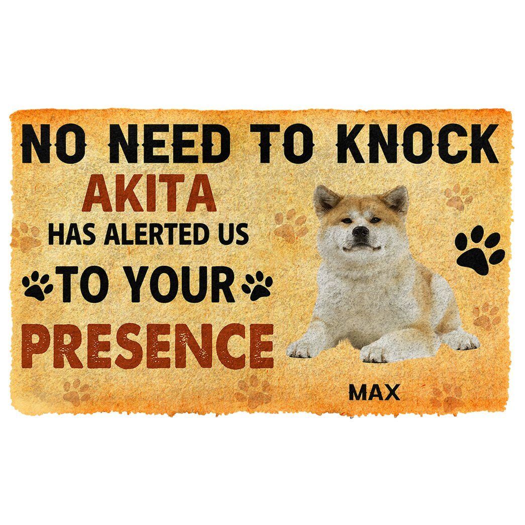 Gearhumans 3D No Need To Knock Akita Dog Custom Name Doormat