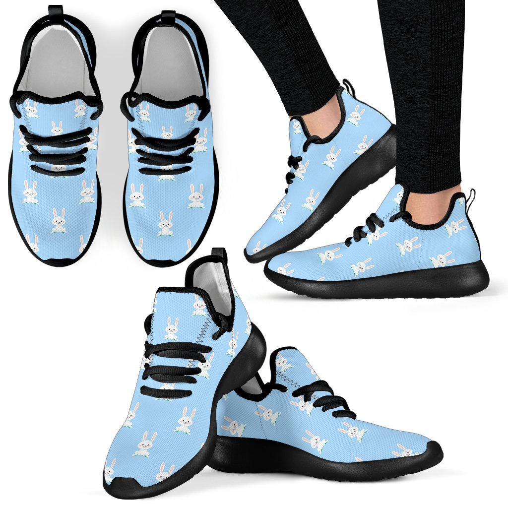 Rabbit Bunny Print Pattern Black Men Women Knit Sneaker