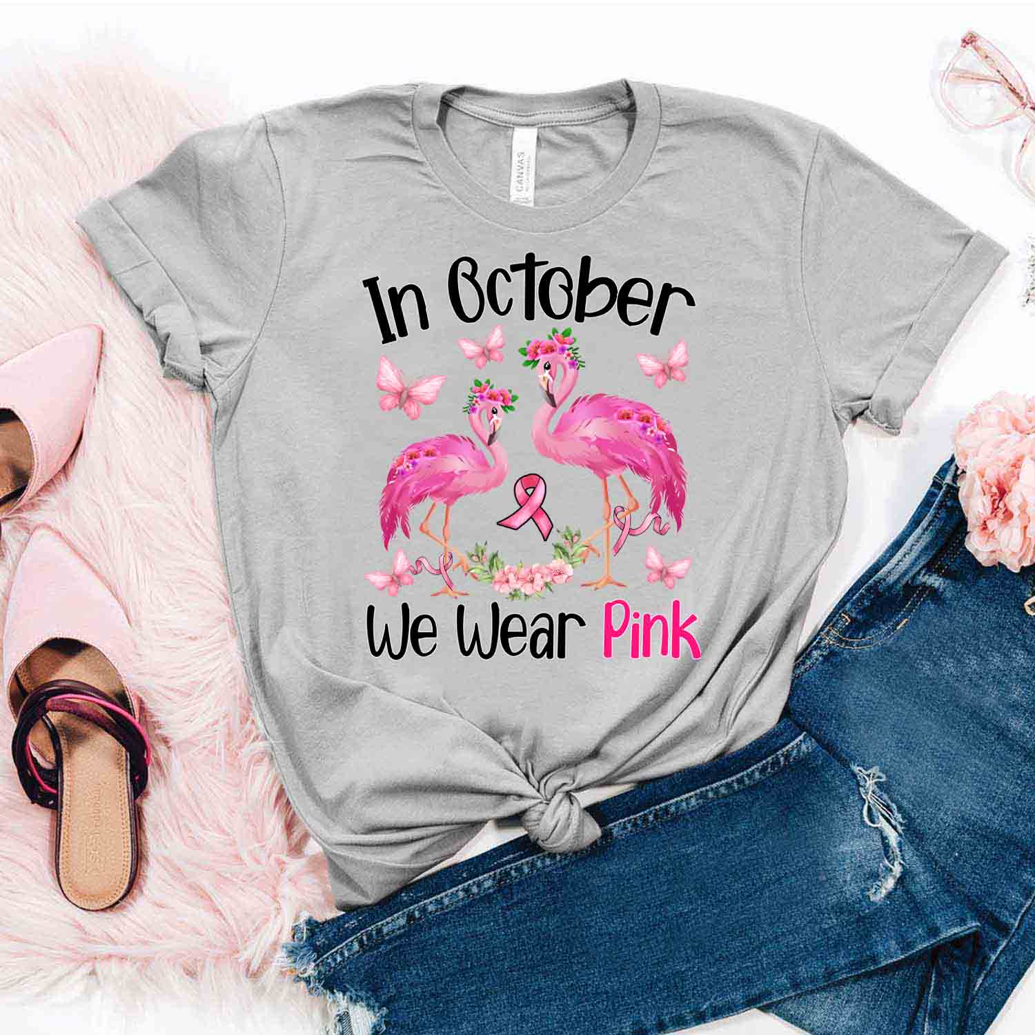 Couple Flamingo Wear Pink Shirt – Breast Cancer Awareness T-Shirt Birthdaygifts For Mom Daughter Friends Hoodies Sweater Pink