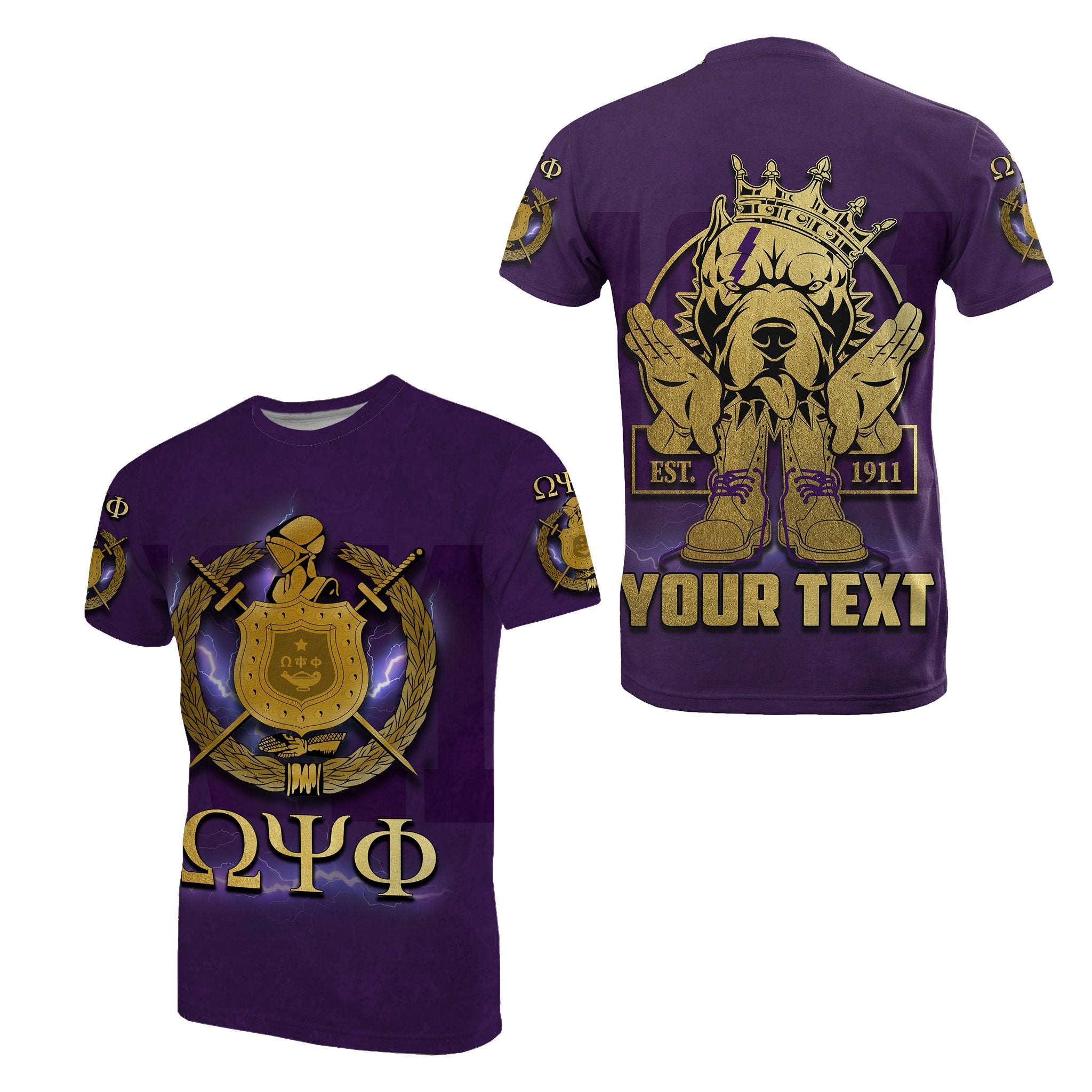 (Custom Personalised) Greek Life T Shirt Omega Psi Phi Bulldog Crown Psi Hand Sign Army Boots Lt6