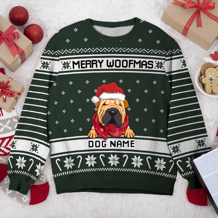 Chinese Shar-Pei Merry Woofmas Personalized Sweater, Dog Ugly Christmas Sweater