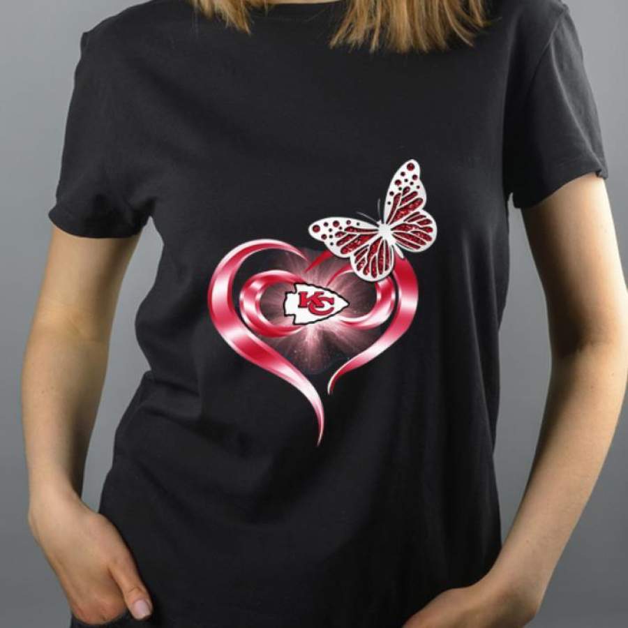 Women’s Great Butterfly Heart Love Kansas City Chiefs Shirt