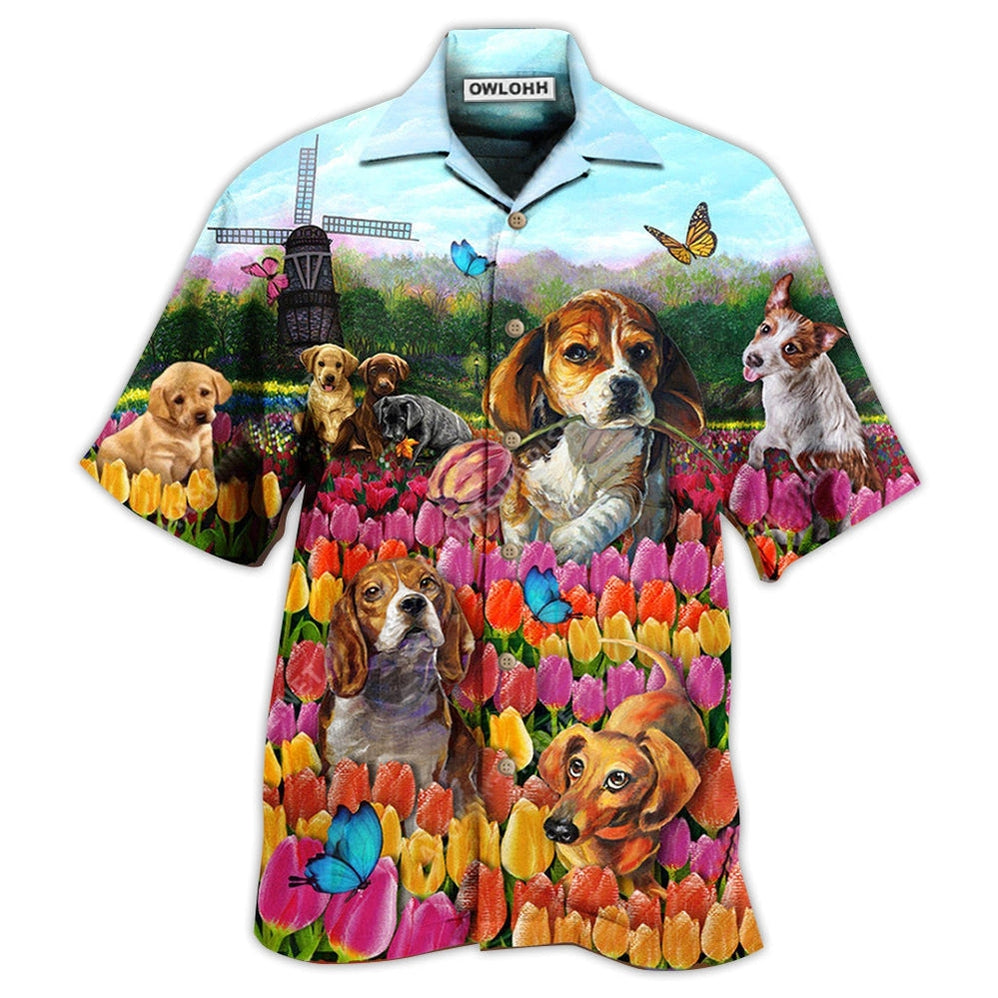 Dogs Lovely Romantic Tulip Garden Hawaii Shirt Ha40245