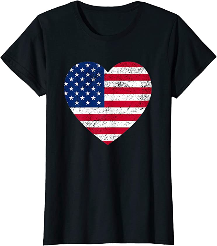 4th of July Heart American Flag Design Vintage Women Teen T-Shirt