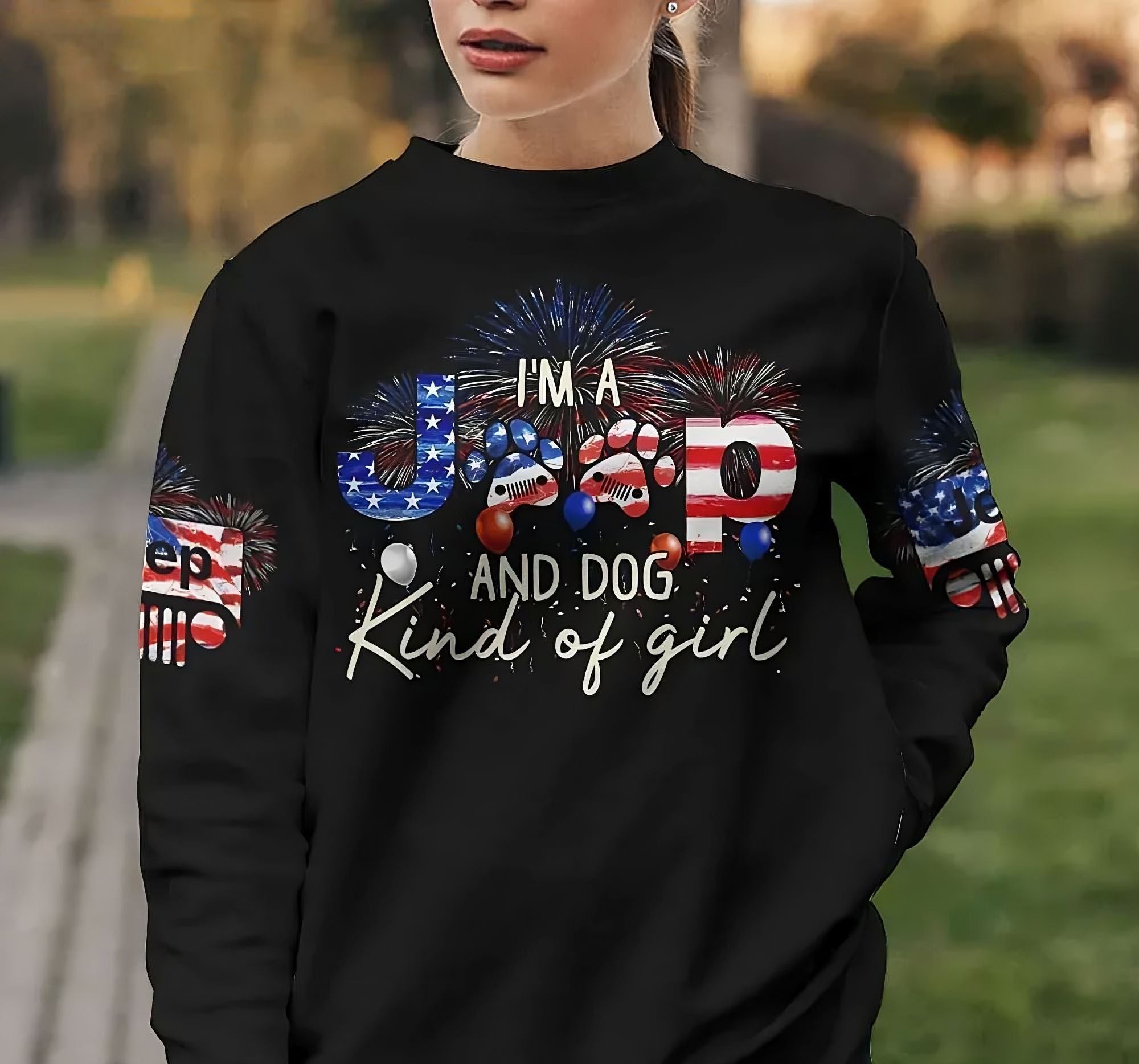 Jeep And Dog Girl Independence Day All Over Print Sweatshirt