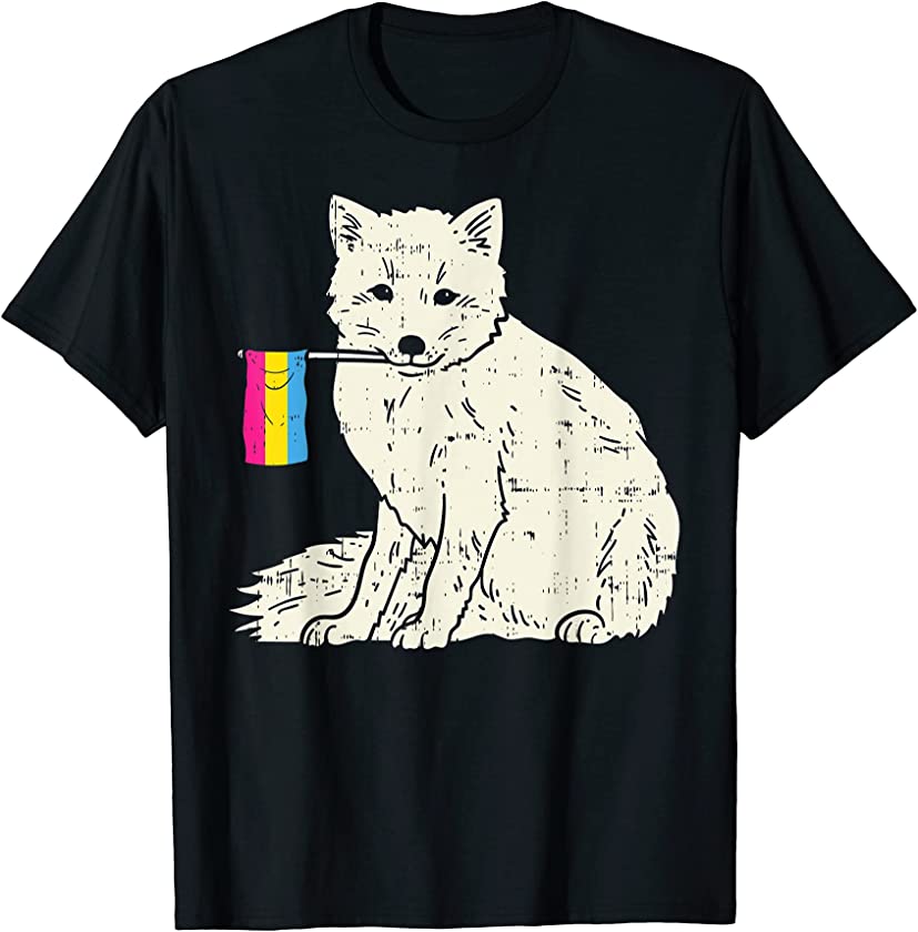 Snow Fox Pansexual Pride Flag Pan LGBT Animal Lover Gift T-Shirt