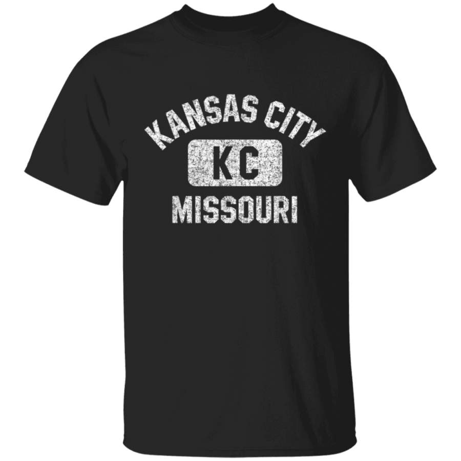 Kansas City KC Gym Style Distressed White Print TShirt