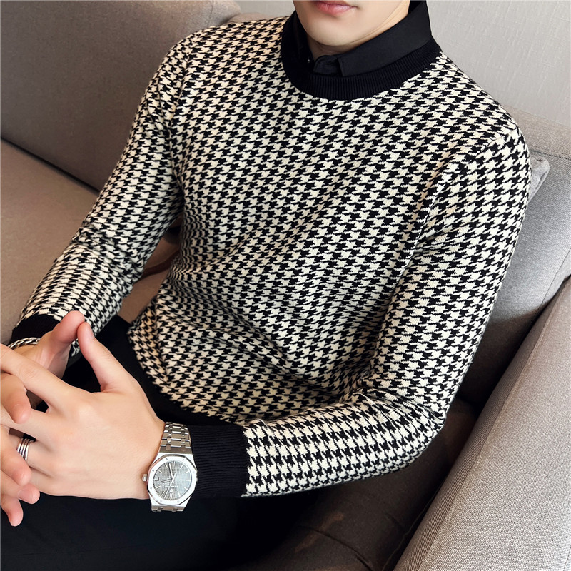 2022 Brand Clothing Men Winter Thermal Knitting Sweater/Male Slim Fit High Quality Shirt Collar Fake two Piece Pullover Sweatres alx