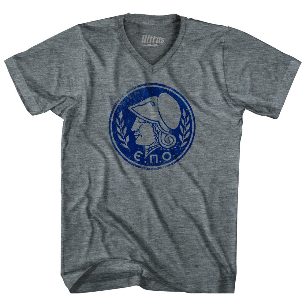 Vintage Greece Soccer League Logo Adult Tri-Blend V-neck Womens Junior Cut T-shirt