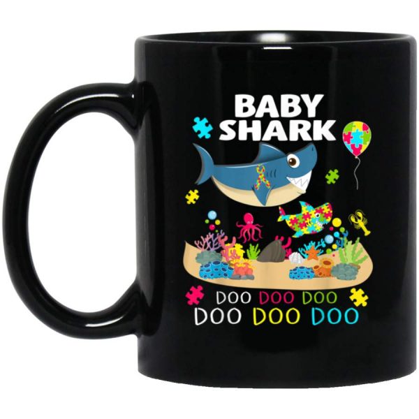 Baby Autism Shark Funny Black Coffee Mug Autism Awareness Cups Gifts For Son Daughter Ht