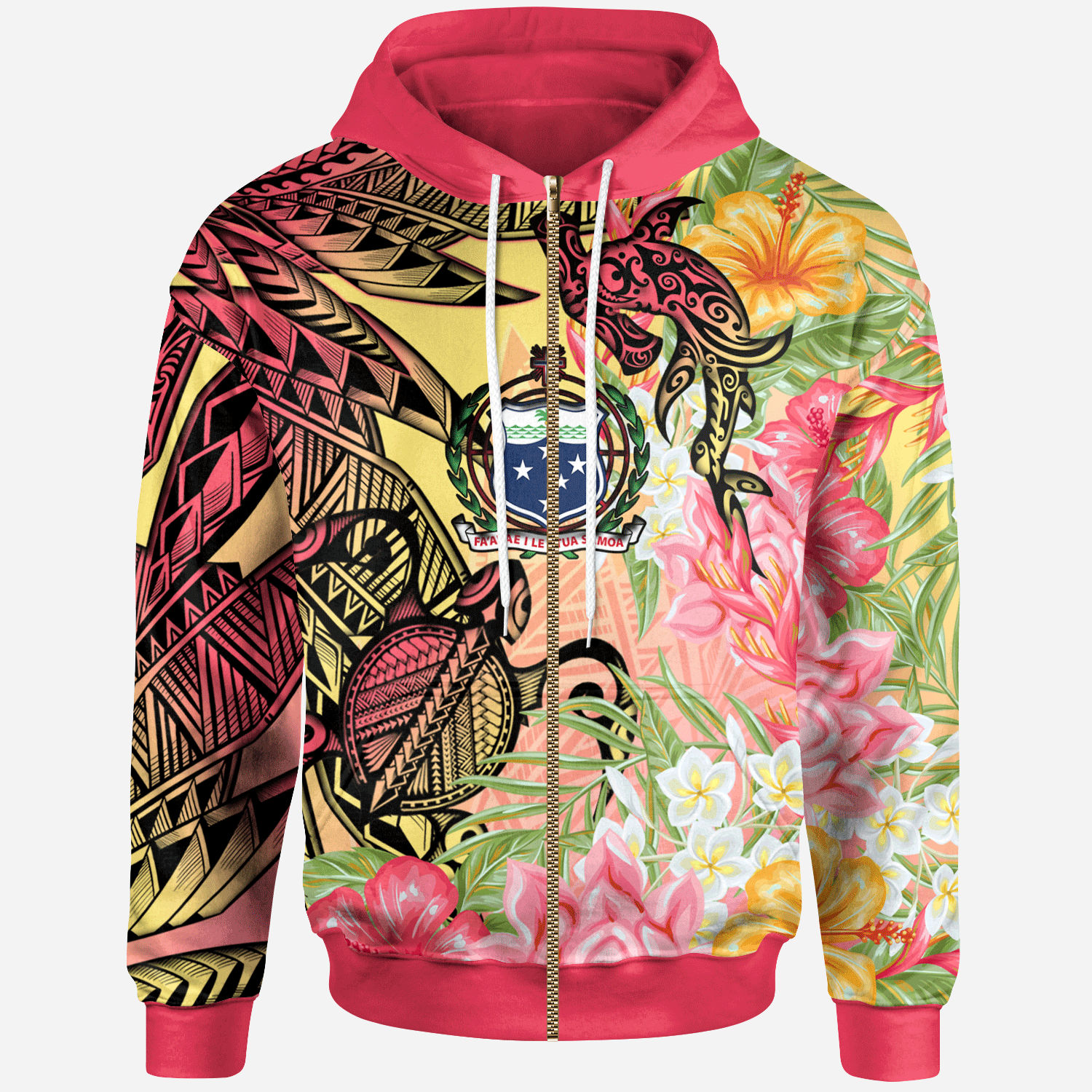 Samoa Zip Hoodie – Flowers Tropical With Sea Animals