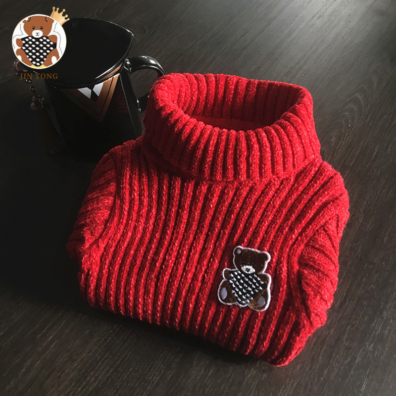 2-8t Cute Bear Kids Girls Sweaters Thick Knitted Bottoming Turtleneck Shirts Baby High Collar Pullover Toddler Christmas Sweater alx