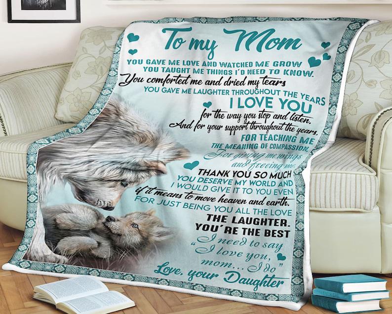 To My Mom,Wolf Blanket I Love You Thank You So Much You Deserve My World,Gift For Mom Family Home Decor Bedding Couch Sofa Soft And Comfy Cozy