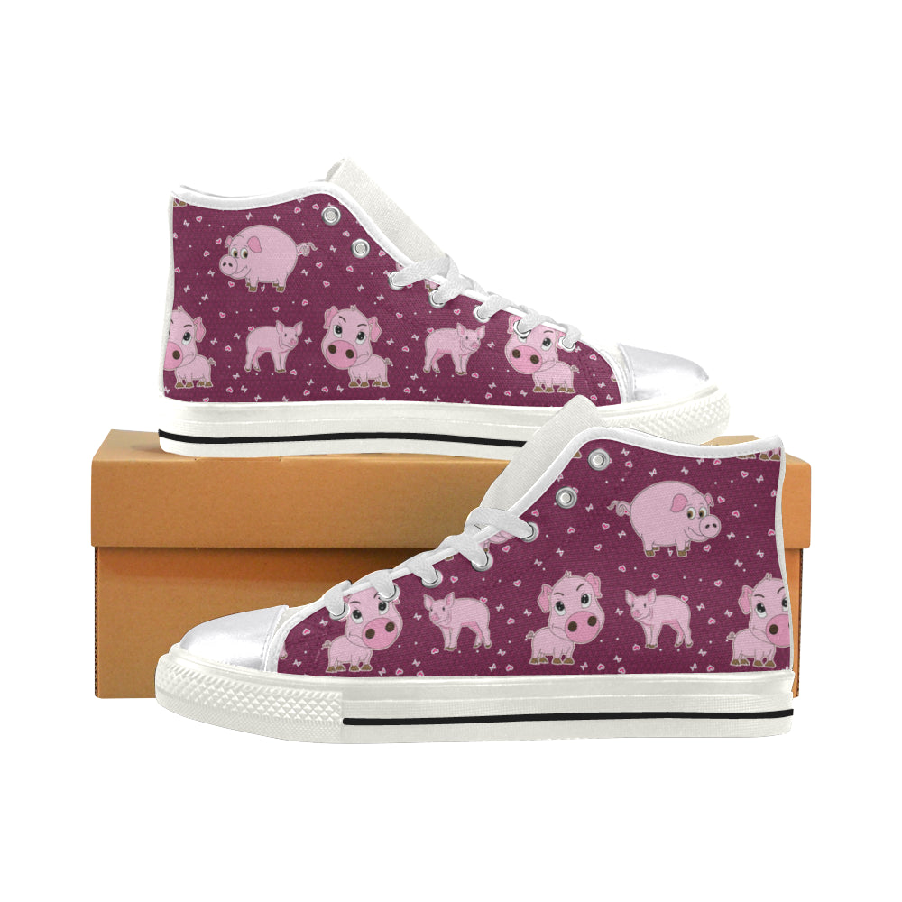 Pig White Women’s Classic High Top Canvas Shoes