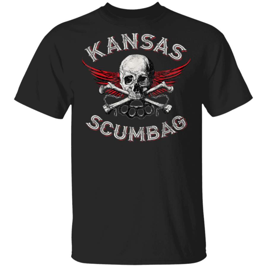 Funny Kansas Scumbag Vintage Distressed Skull Biker Style TShirt