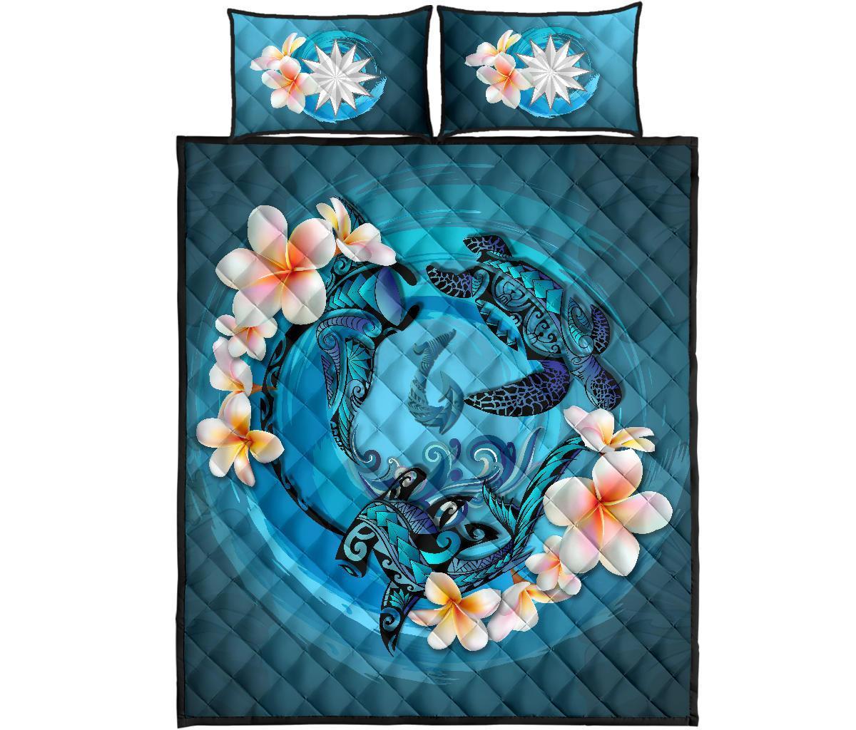 Nauru Polynesian Quilt Bed Set – Blue Plumeria Animal Tattoo A24