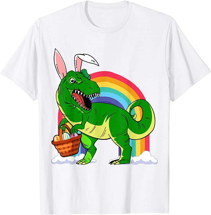 Cute Trex Bunny Ears Easter Day Egg Basket Boys Girls Kids T-Shirt