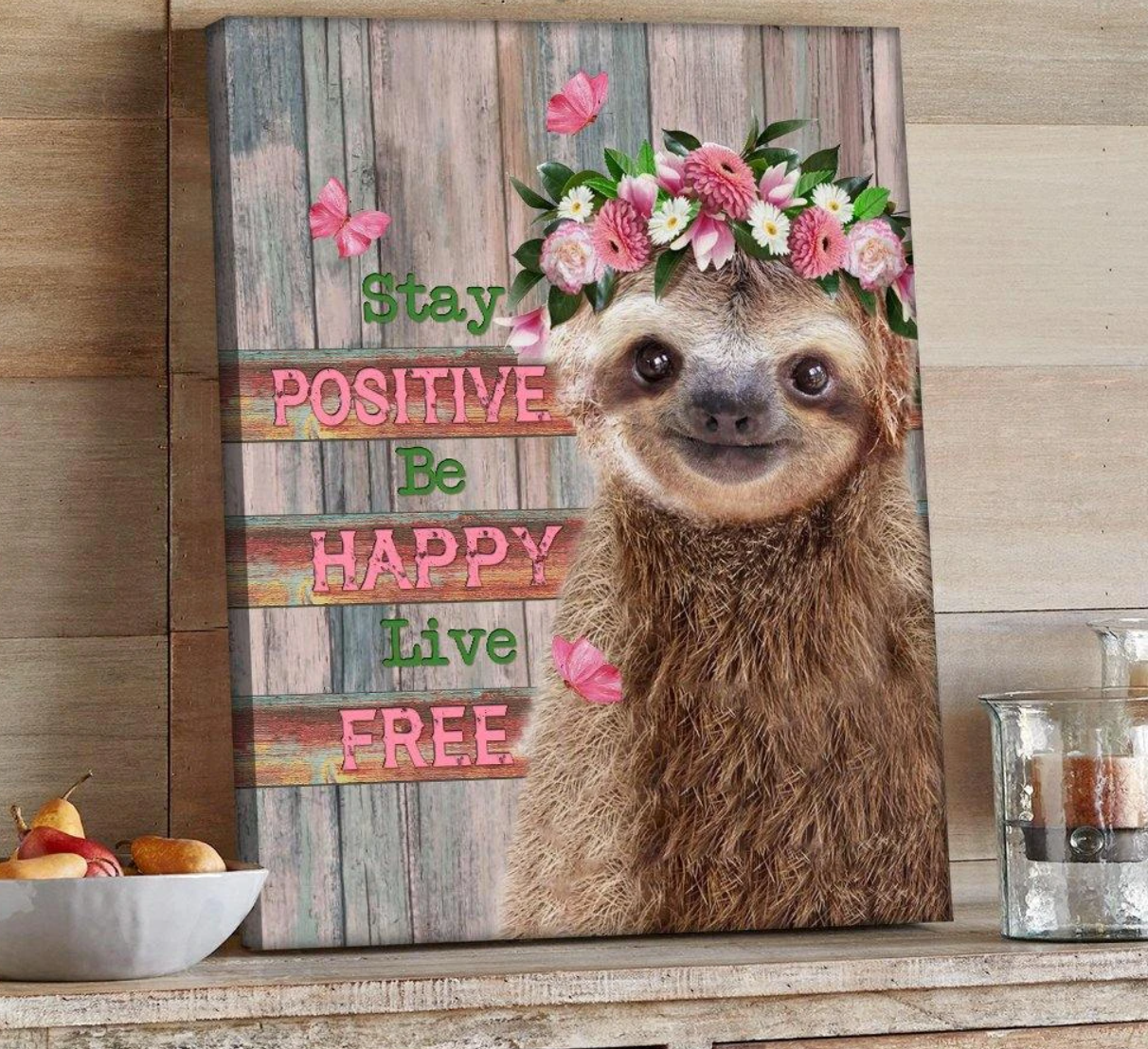 Stay Positive Sloth Premium Wall Art Canvas