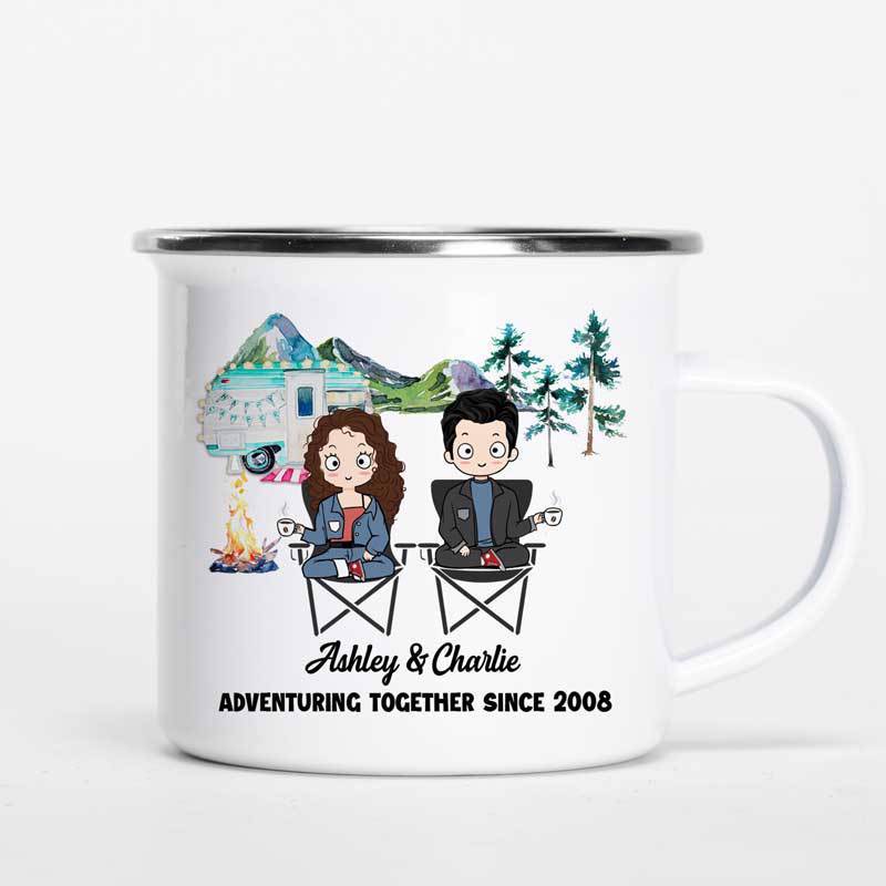 Camping Chibi Couple Adventuring Together Personalized Campfire Mug