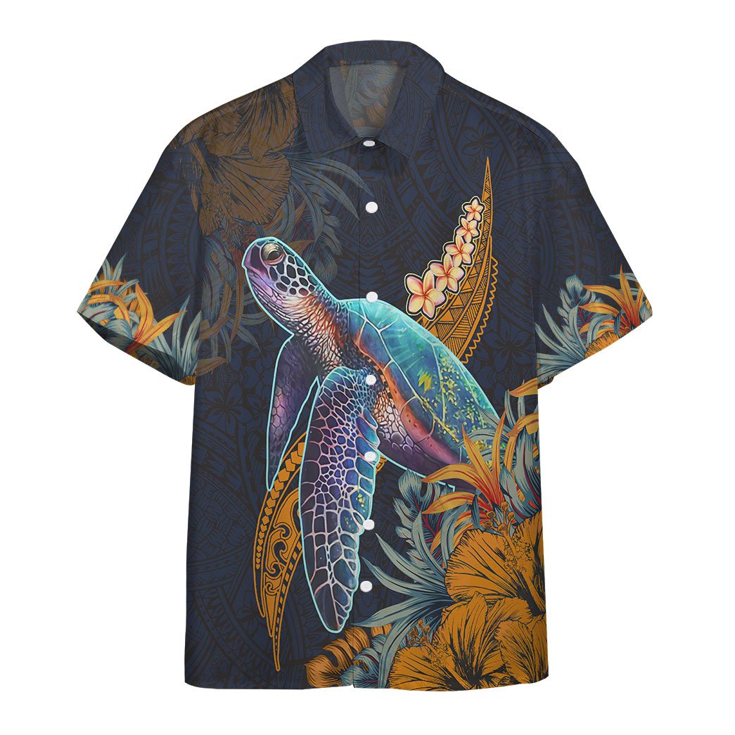 Gearhumans Hawaii Polynesian Sea Turtle Hibiscus Custom Short Sleeve Shirt Ha98794