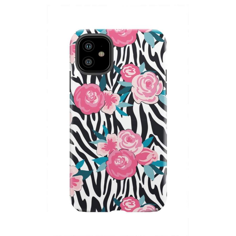 Black White Zebra Floral Pattern Print Tough Phone Case