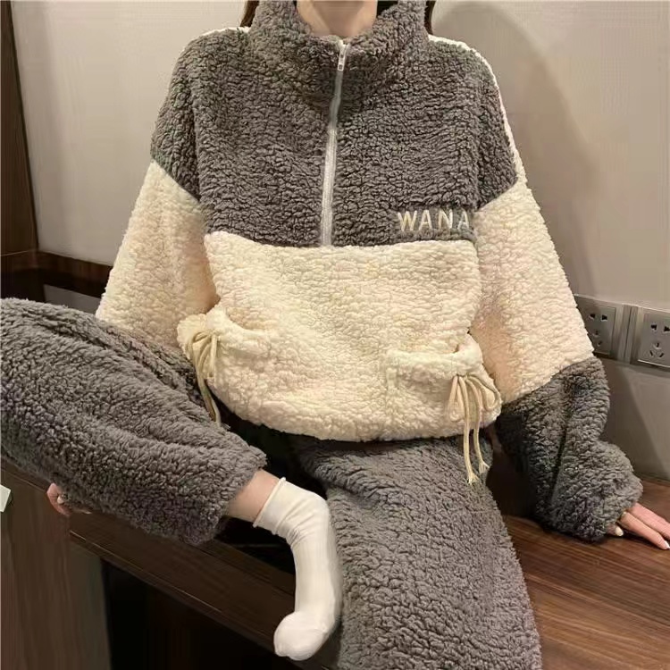 Women Autumn Winter Coral Velvet Warm Pajama Sets Sweet Sleepwear 2 Pieces/Sets Flannel Home Clothes Nightweart Female Pija alx