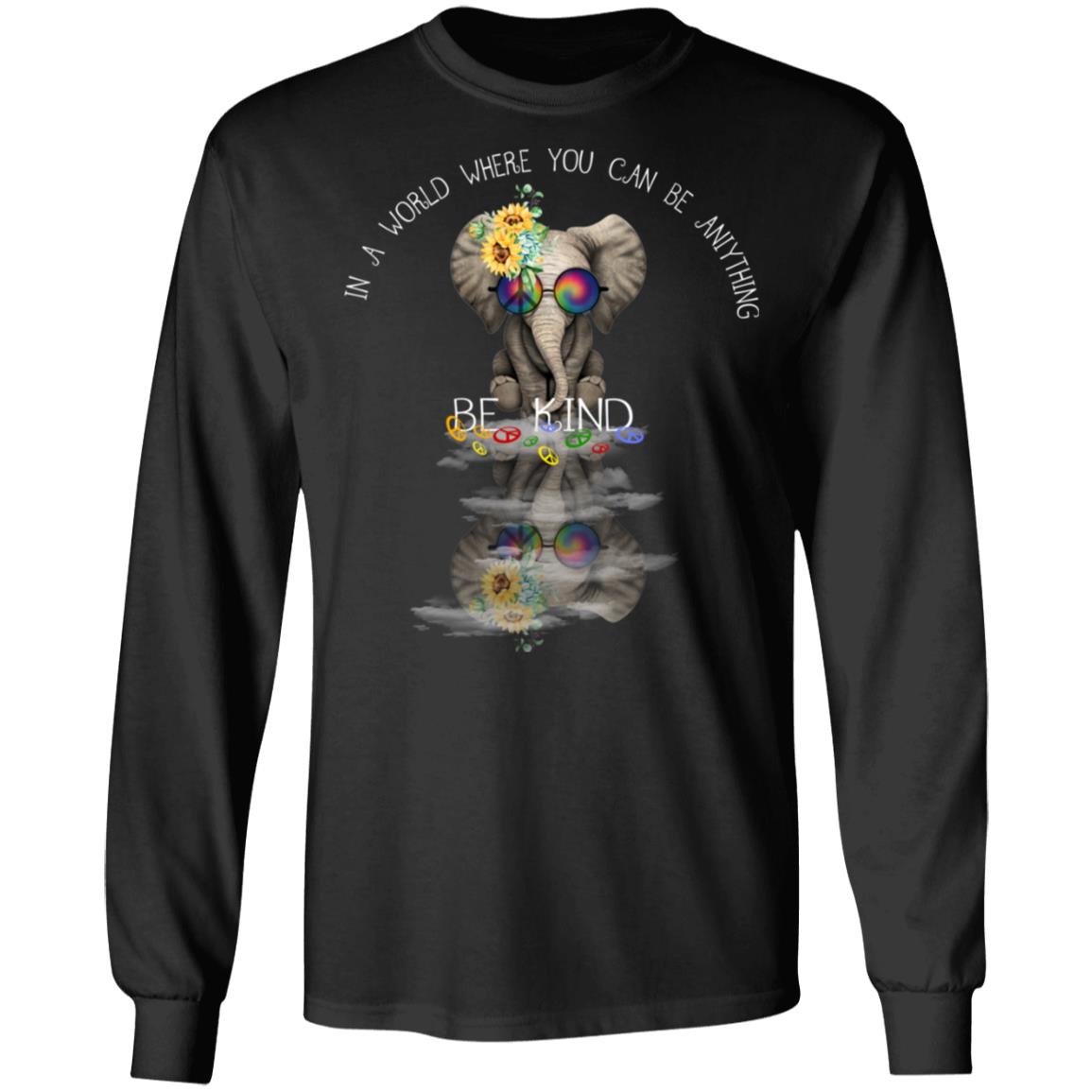 Hippie60S In A World Be Kind Elephant Hippie Unisex Ultra Cotton Adult Long Sleeve Black/Navy/Dark Chocolate