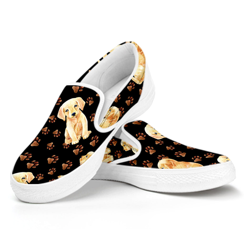 Labrador Retriever Puppy Pattern Print White Slip On Shoes