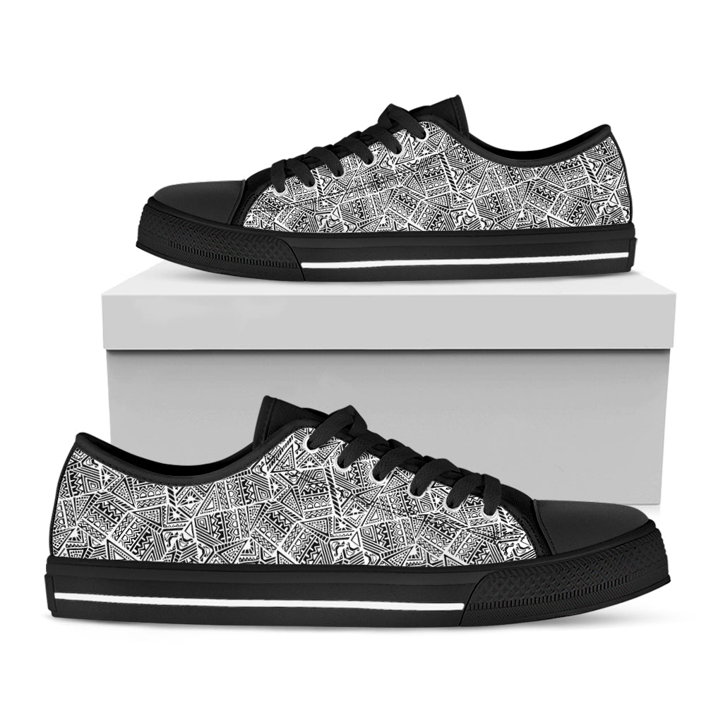 Ancient Aztec Tribal Pattern Print Black Low Top Shoes