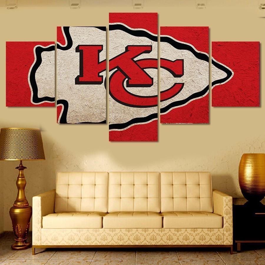 Kansas City Chiefs Logo Poster 8 Football 5 Panel Canvas Art Wall Decor