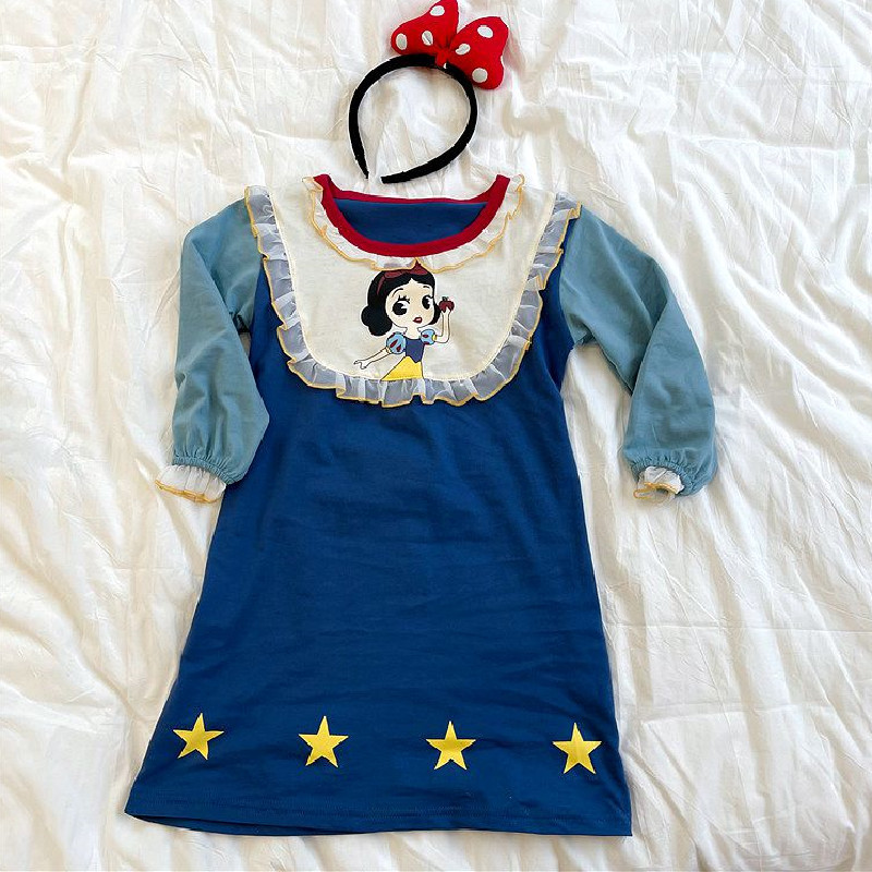 2021 Autumn New Cartoon Night Gowns Girl Snow White Lace Casual Dress Kids Party Long-sleeved Spring Toddler Clothes Nightgown alx