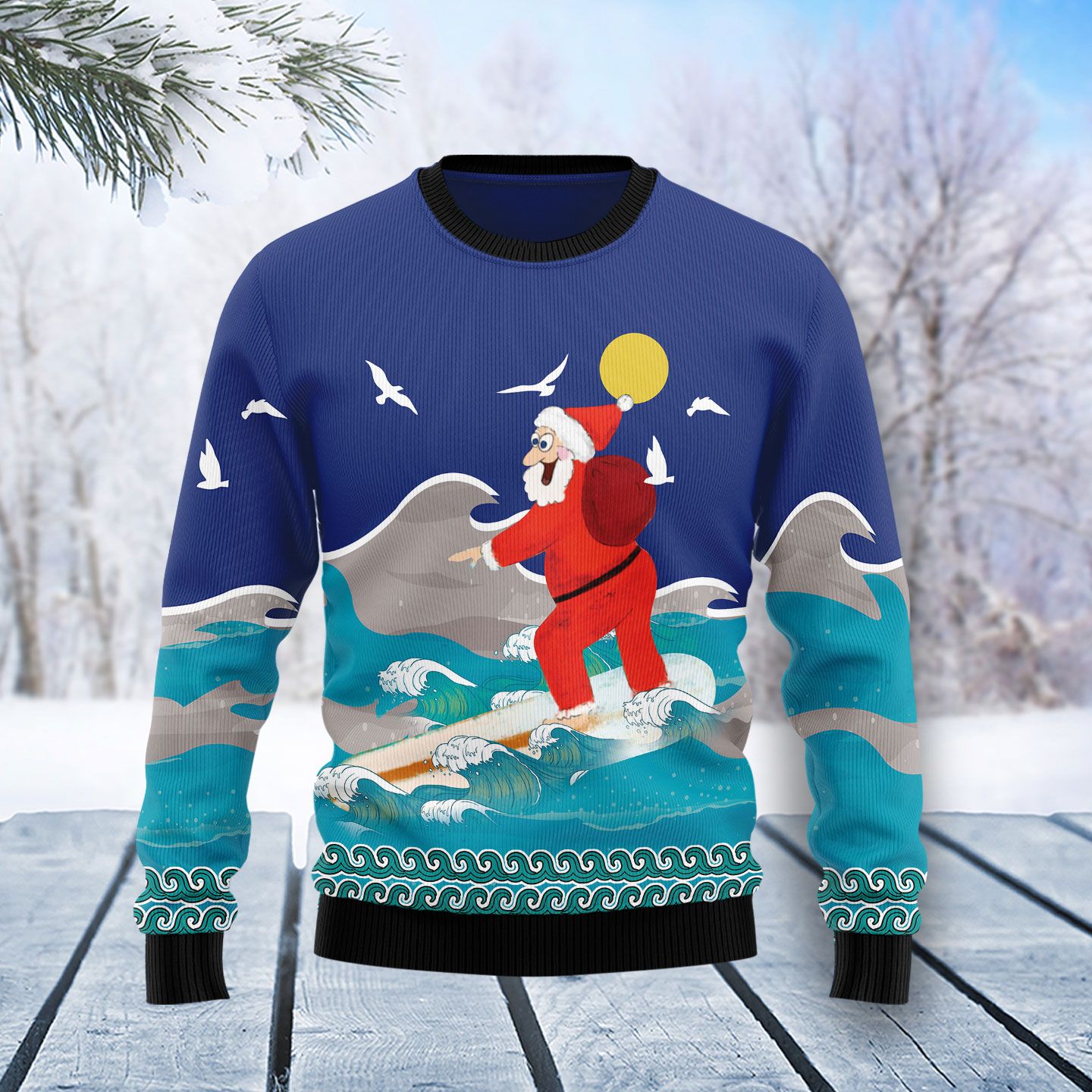 Surfing Santa Ugly Christmas Sweater | For Men & Women | Adult | Us4438