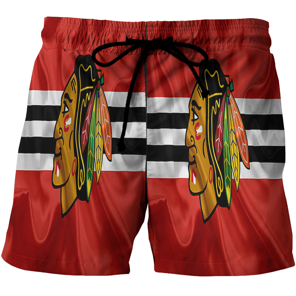 Chicago Blackhawks Emblem Texture6 3D All Over Print Summer Beach Hawaiian Short