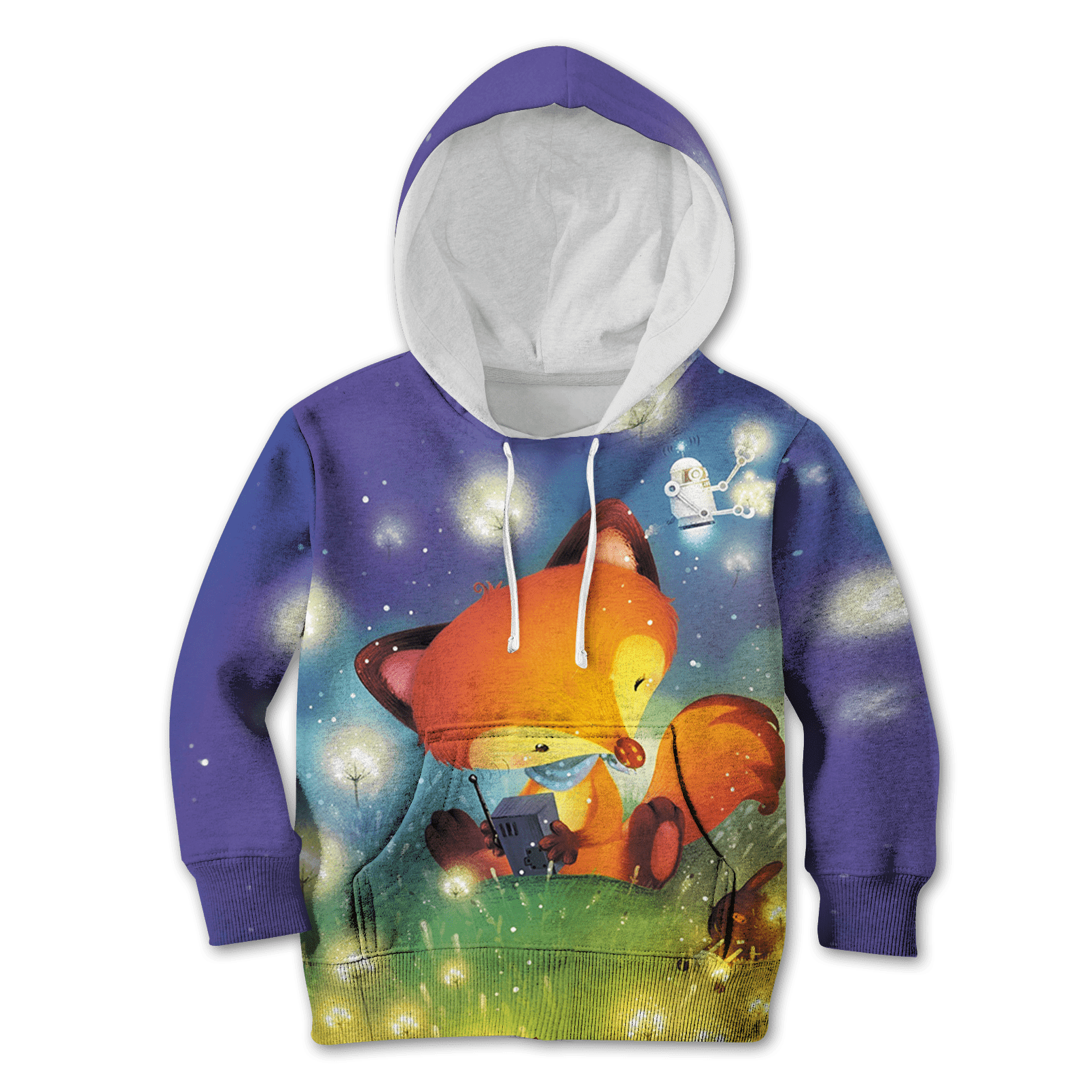 Cartoon fox listening radio Kid Custom Hoodies T-shirt Apparel