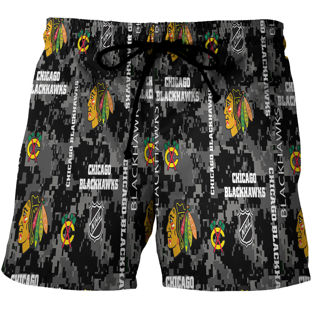 Chicago Blackhawks Emblem Camo Symbol 3D All Over Print Summer Beach Hawaiian Short