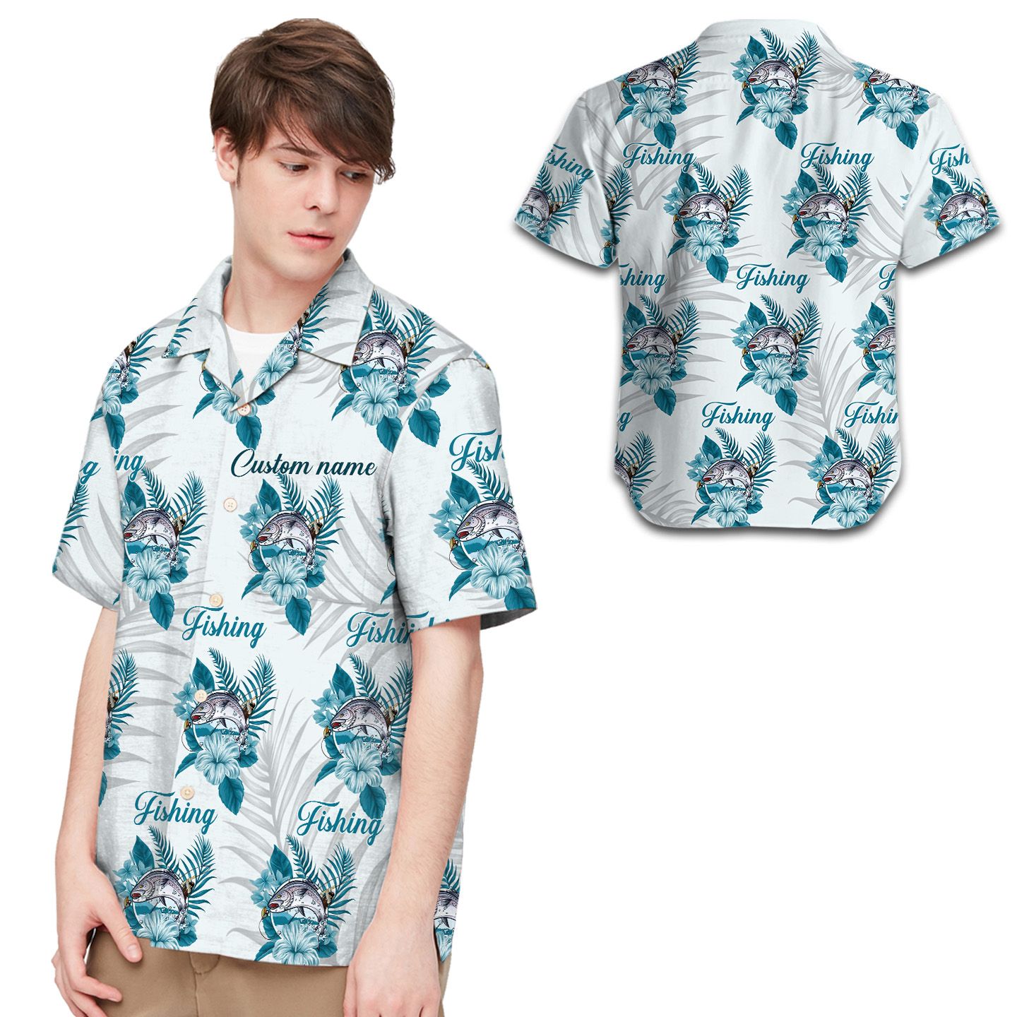 Custom Name Flower And Fish Men Hawaii Shirt For Fishing Lovers Ha9663