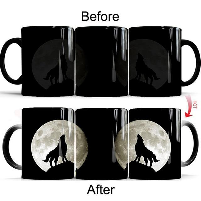 1Pcs New 350ml Temperature Color Changing Moon Wolf Native American Mug